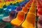 Colorful plastic seats arranged in rows create dynamic stadium scene