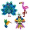 Colorful plasticine 3D birds icons set isolated on white background