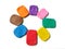 Colorful plasticine clay, multicolored squares dough, speech bubble arrange circle