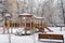 Colorful playground in snow.