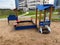 Colorful playground on yard. soft coating for children`s playgrounds