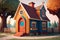 Colorful playhouse in the backyard for kids, illustration generated by AI