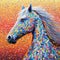 Colorful Pointillism Horse Painting With Illusory Tessellations