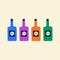 Colorful poison bottles with sculls hand drawn vector illustration. Isolated set of Halloween elements for icon or sign.