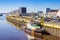 Colorful police ship in the inner harbor of Bremerhaven