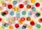 Colorful polka dot pattern in transparent layers