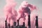 Colorful pollution from manufacturing plants. pink smoke. Generative AI