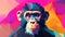 Colorful Polygon Ape On Minimalist Background
