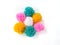 Colorful pom pom, yarn arrange beautiful flower, pastel ball