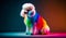 Colorful poodle sitting on black background. Generative AI