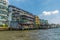 Colorful poor dwellings on the bank of Chao Phraya River, Bangkok, Thailand