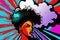 Colorful Pop Art Background with Comic Style Black Woman and Vivid Lips, Generative AI