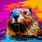 Colorful Pop Art: Beaver In Vibrant Abstract Water