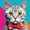 Colorful Pop Art Cat With Bow Tie: Andy Warhol Inspired American Shorthair