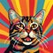 Colorful Pop Art Cat Illustration With Soviet Propaganda Influence