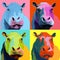 Colorful Pop Art Hippo Portraits In The Style Of Caravaggism