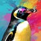 Colorful Pop Art Penguin Painting On Explosive Wildlife Background
