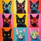 Colorful Pop Art Portraits Of Cats On Yellow Squares