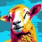 Colorful Pop Art Sheep Painting On Blue Background