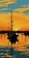 Colorful Pop Art Sunset Scene With Catalina 22 Boat In Kittery Harbor