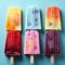 Colorful popsicles displayed on a blue background, top view