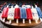Colorful popsicles featuring blueberries and raspberries, presented on a rustic wooden board., Red, white, and blue popsicles on