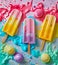Colorful popsicles with a splash of paint