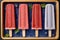 Colorful popsicles on wooden tray. Generative AI