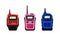 Colorful Portable Radio Device or Walkie Talkie with Antenna Vector Set