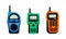 Colorful Portable Radio Device or Walkie Talkie with Antenna Vector Set