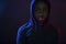 Colorful portrait of a cool woman with dark skin wearing hoodie