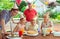 Colorful portrait of happy family celebrate birthday and grandpa