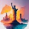 A colorful portrait of the Statue of Liberty from the United States (New York). Generative AI Illustration.