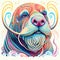 Colorful portrait of a walrus in the style of psychedelic painting. AI generated