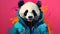 Colorful Portraiture: A Vibrant Rapepainting Panda Bear On A Pink Background