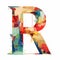Colorful Post-impressionism Letter R On White Background