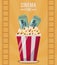 Colorful poster of cinema time with popcorn bucket and tickets
