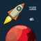 Colorful poster exploring the space with spaceship over planet mars