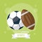 Colorful poster of healthy lifestyle sports with balls of soccer and american football