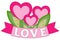 Colorful poster heart plants with leafs and ribbon with place for text.
