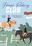 Colorful poster for horse riding club or school. Promotional placard for jockey performance. Vertical advertisement for