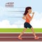 Colorful poster keep running with woman athlete jogging in track