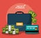 Colorful poster with profit money briefcase and credit card
