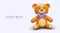 Colorful poster with realistic teddy bear with purple bow