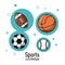 Colorful poster of sports lifestyle with balls of football and basketball and soccer and baseball