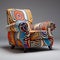Colorful Postmodernist Culturism Chair With Patterned Fabric
