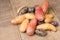 Colorful potatoes on table