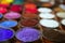 Colorful powder pigments in rows