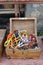 Colorful prayer beads in the wooden box