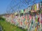 Colorful prayer ribbons at Imjingak Park near DMZ or demilitarized zone.